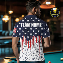 Load image into Gallery viewer, Blue Red American Flag 8 Ball Pool Men Billiard Ball Cue Shirt Custom Patriotic Billiard Team Attire NYN2733