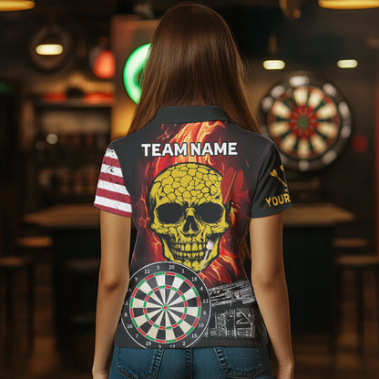 Custom US Flag Flame Skull Dartboard Dart Shirts For Women Dart Team Jerseys Personalized NYN0036