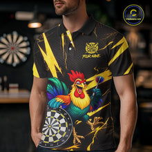 Load image into Gallery viewer, Funny Colorful Rooster Plays Darts Polo &amp; Quarter Zip Shirt Custom Thunder Yellow Men Darts Jersey NYN2949