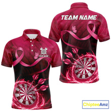 Load image into Gallery viewer, Pink Ribbon Thunder Lightning Men Dart Polo &amp; Quarter Zip Shirt Custom Breast Cancer Darts Jersey NYN2947