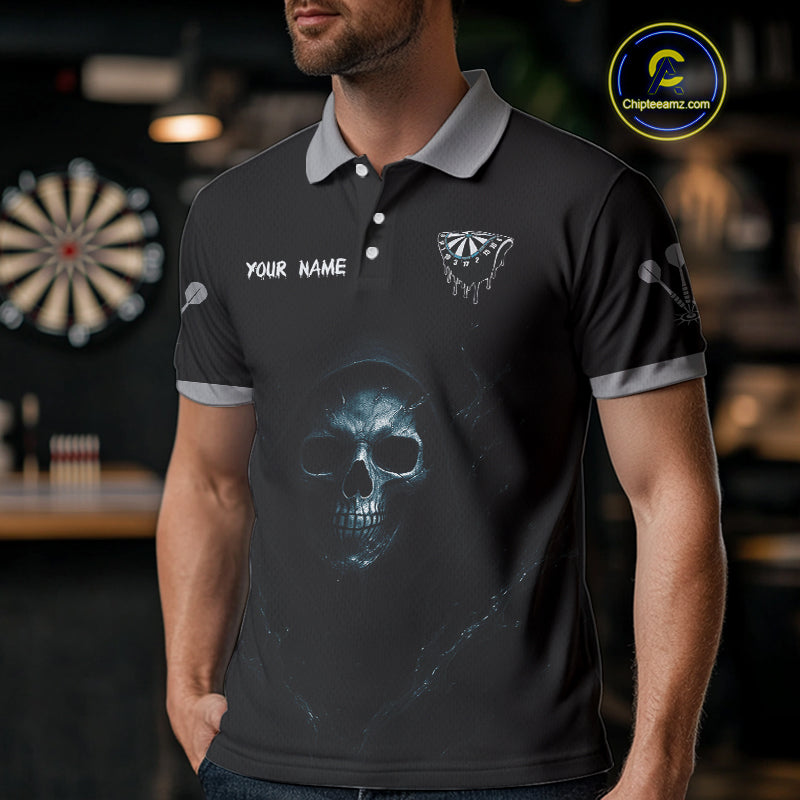 Haunting Black Skulls Reaper Darts Team Shirt For Men - Custom Team & Player Name NYN0380