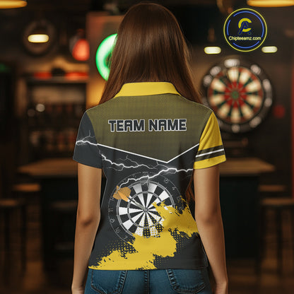 Yellow And Black Dartboard Lightning Darts Shirt For Women - Custom Team Name NYN0382