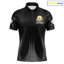 Load image into Gallery viewer, Personalized 9 Ball Billiard Polo Shirt For Men, Black Pool Team Jersey, Custom Pool League Shirt, Professional Billiards Apparel, Tournament Uniform