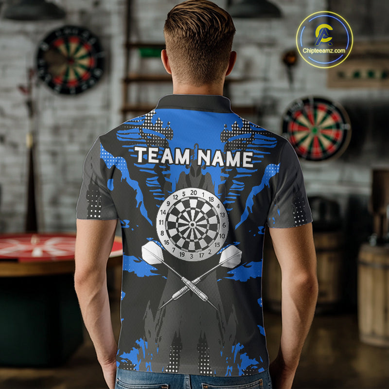 Silver Dartboard Blue Grunge Polo Dart Shirt For Men Personalized Outfits Darts Team Jerseys NYN0855
