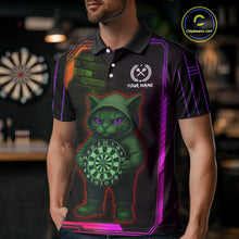 Load image into Gallery viewer, Lightning Cat Tech Purple &amp; Blue Neon Dartboard Men's Dart Polo Shirt Funny Dart Jerseys NYN1793