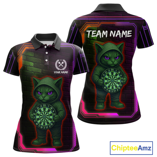 Lightning Cat Tech Purple & Blue Neon Dartboard Women Dart Polo Shirt Funny Dart Jerseys NYN1793