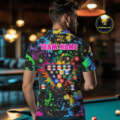 Funny 8 Ball Pool Colorful Paint Splash Custom Name Billiard Shirt For Men Billiard Team Jersey NYN2302