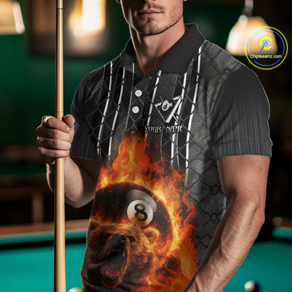 Red Flaming 8 Ball Billiard League Shirts For Men Custom Funny Bear Billiard Team Jerseys NYN2307