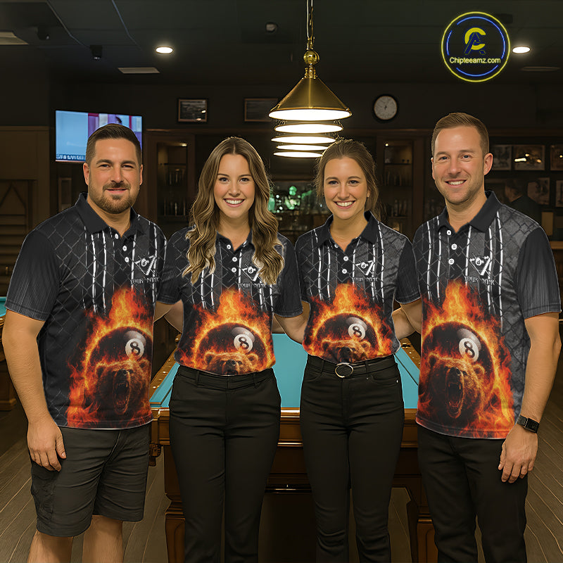 Red Flaming 8 Ball Billiard League Shirts For Men Custom Funny Bear Billiard Team Jerseys NYN2307