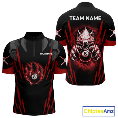 Black And Red Grunge Claws Wolf 8 Ball Pool Men Billiard Shirt Personalized Pool Balls Billiard Attire NYN2738