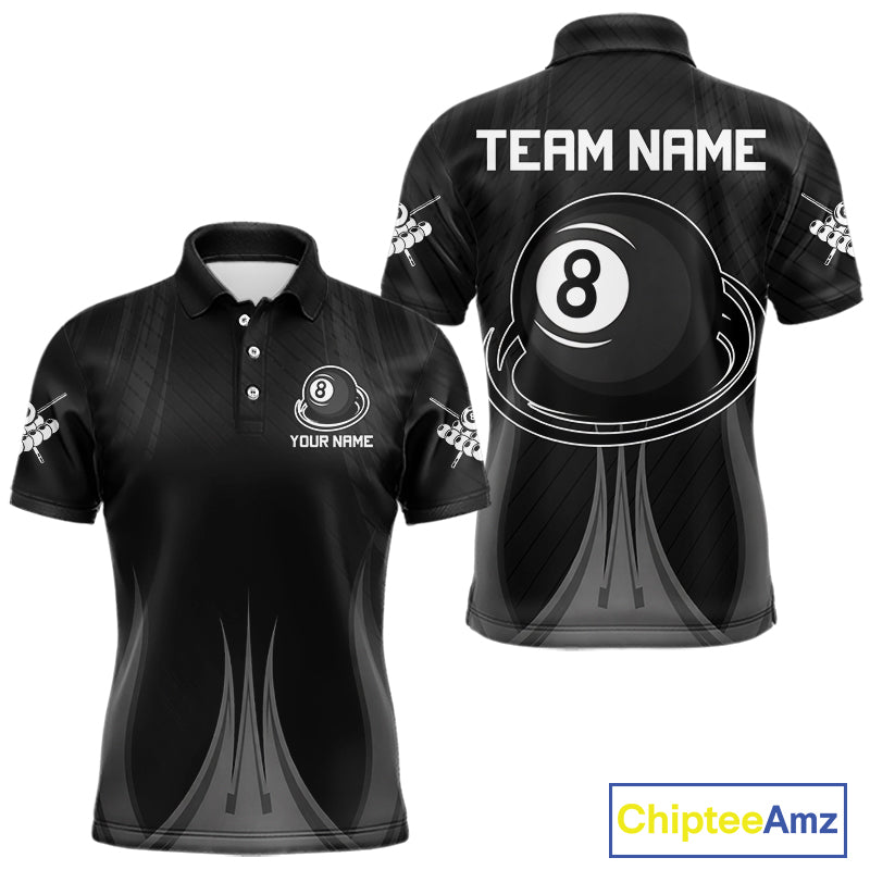 Black 8 Ball Pool Billiard Polo & Quarter-Zip Shirt For Men Personalized Ball Billiard Team Attire NYN2746