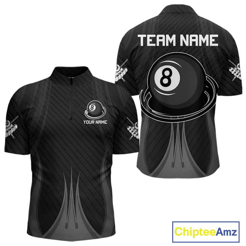 Black 8 Ball Pool Billiard Polo & Quarter-Zip Shirt For Men Personalized Ball Billiard Team Attire NYN2746