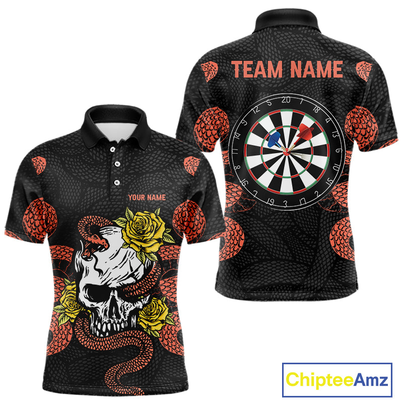 Custom Orange Cobra Roses Skull Dartboards Dart Shirts For Men, Dart Team Jerseys NYN0044