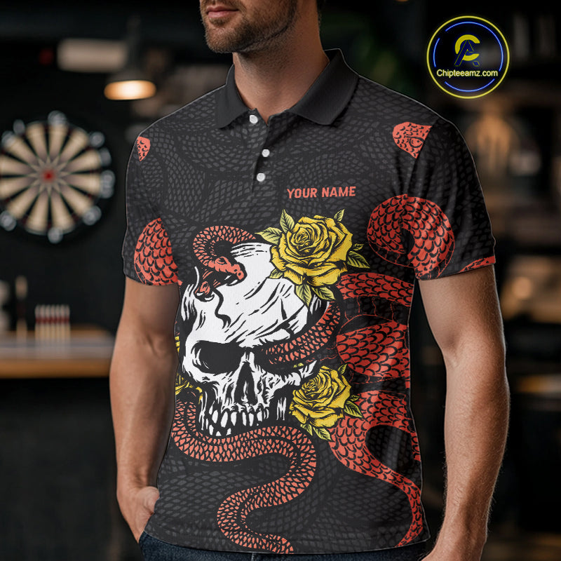 Custom Orange Cobra Roses Skull Dartboards Dart Shirts For Men, Dart Team Jerseys NYN0044
