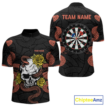Custom Orange Cobra Roses Skull Dartboards Dart Shirts For Men, Dart Team Jerseys NYN0044