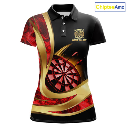 Personalized Red Flaming Thunder Darts Polo & 1/4-Zip Shirt For Women Gold Dart Team Dart Jerseys NYN2957