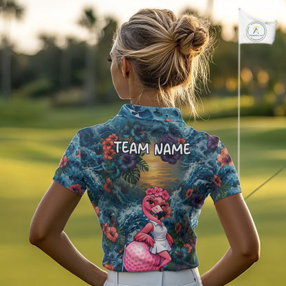 Womens Flamingo Golf Clothing Waving Tropical Golf Shirt Custom Floral Golf Polo, Best Golf Gifts NYN2959