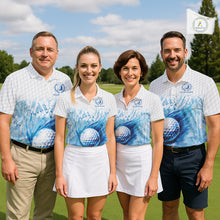 Load image into Gallery viewer, Custom Mens Golf Polo Shirts, Blue Splatter Golf Ball White Men Golf Polo Shirt, Best Golf Shirts NYN2961