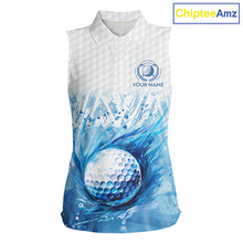 Load image into Gallery viewer, Custom Womens Golf Polo Shirts, Blue Splatter Golf Ball White Men Golf Sleeveless Polo Shirt, Golf Shirts NYN2961