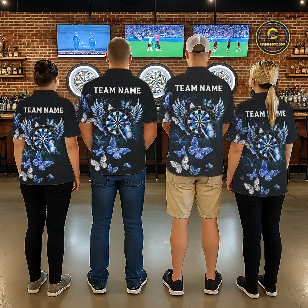 Custom Blue Butterfly Dart Polo & 1/4-Zip Shirt For Men Darts Team Shirt With Butterflies NYN3350