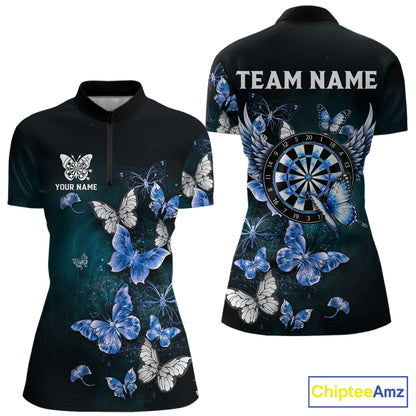 Blue butterfly dart 1/4-zip shirt for women custom darts team apparel