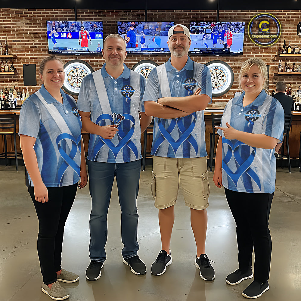 White & Blue Grunge Ribbon Dartboard Dart Shirt For Men Custom Prostate Cancer Dart Team Jerseys NYN3352