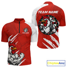 Load image into Gallery viewer, Custom White And Red Rooster Dartboard Dart Men Quarter-Zip Shirt Funny Dart Team Jerseys NYN1540
