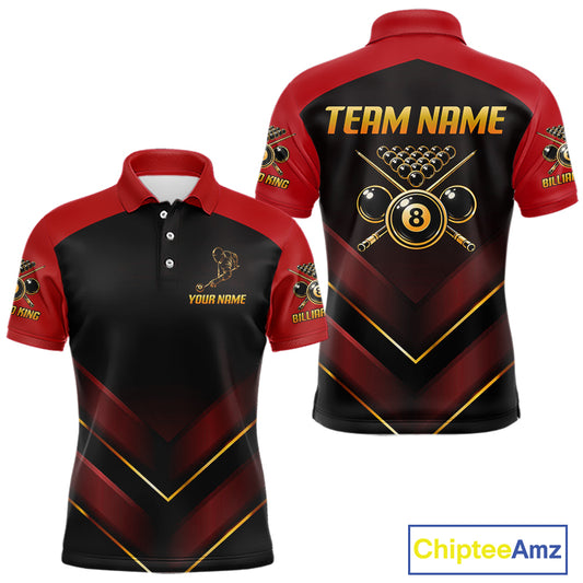 Custom Red Billiard Polo & Quarter-Zip Jerseys For Men Gold 8 Ball Pool Team Jersey NYN2314