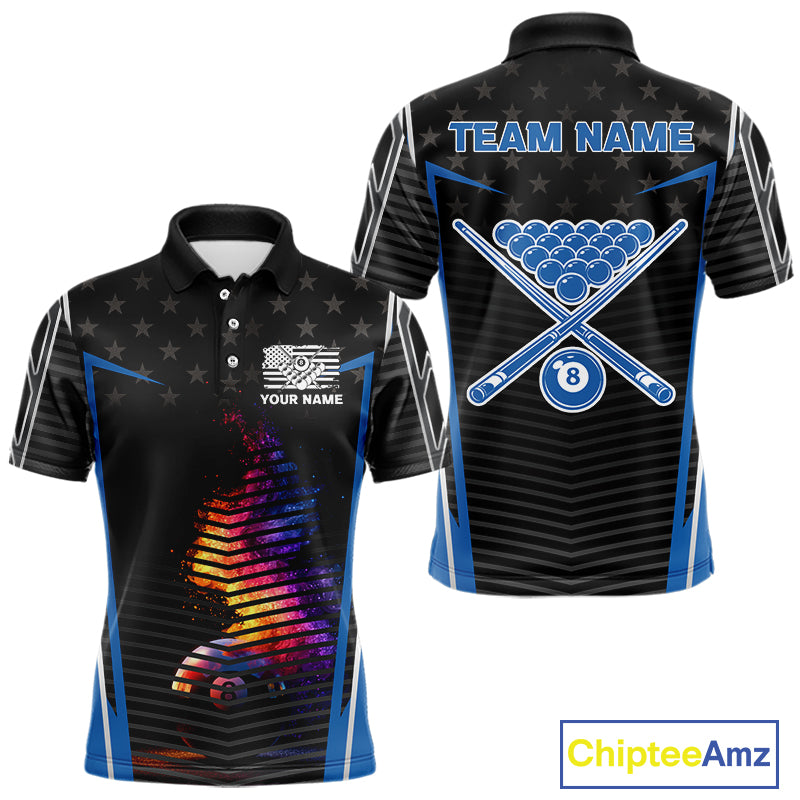 Colorful Paint Ball 8 Billiard Jerseys For Men Custom Blue Billiard Balls Pool Jersey NYN2317