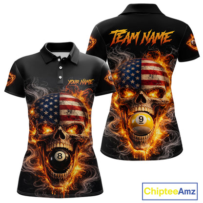 Skull Flaming Pool 8 Ball & 9 Ball Billiard Shirt For Women Personalized 3D Ball Billiard Attire NYN2586