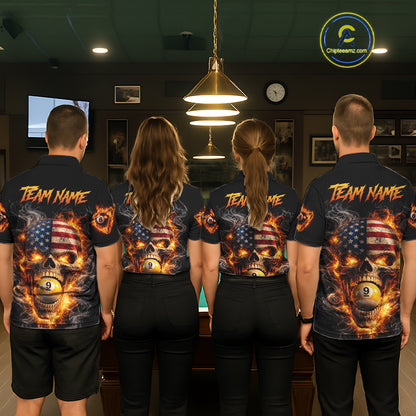 Skull Flaming Pool 8 Ball & 9 Ball Billiard Shirt For Women Personalized 3D Ball Billiard Attire NYN2586