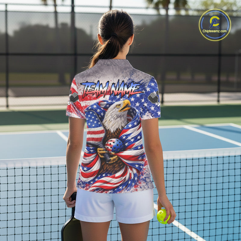 Custom Eagle US Flag Paint Pickleball Ball & Paddle T-Shirt Patriotic Pickleball Jersey For Women NYN2580
