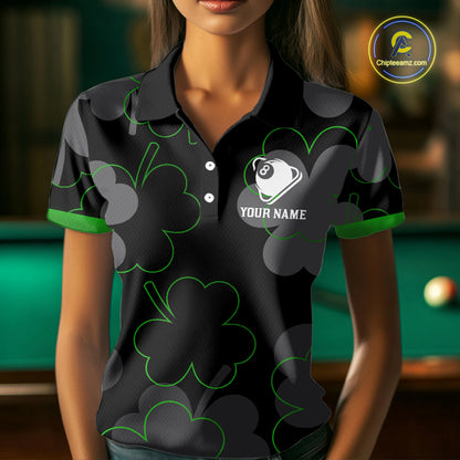 Green Grey Shamrock Funny 8 Ball Pool Women Billiard Shirt Custom St Patrick's Day Billiard Team Jerseys NYN2749