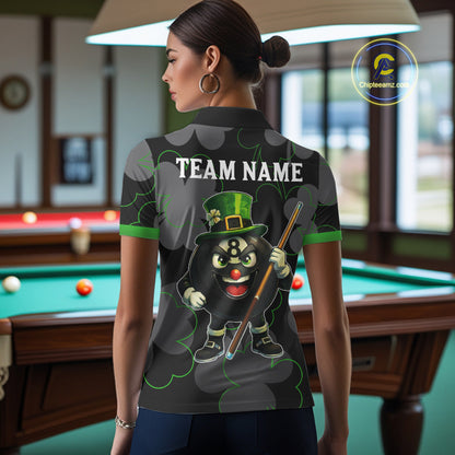 Green Grey Shamrock Funny 8 Ball Pool Women Billiard Shirt Custom St Patrick's Day Billiard Team Jerseys NYN2749