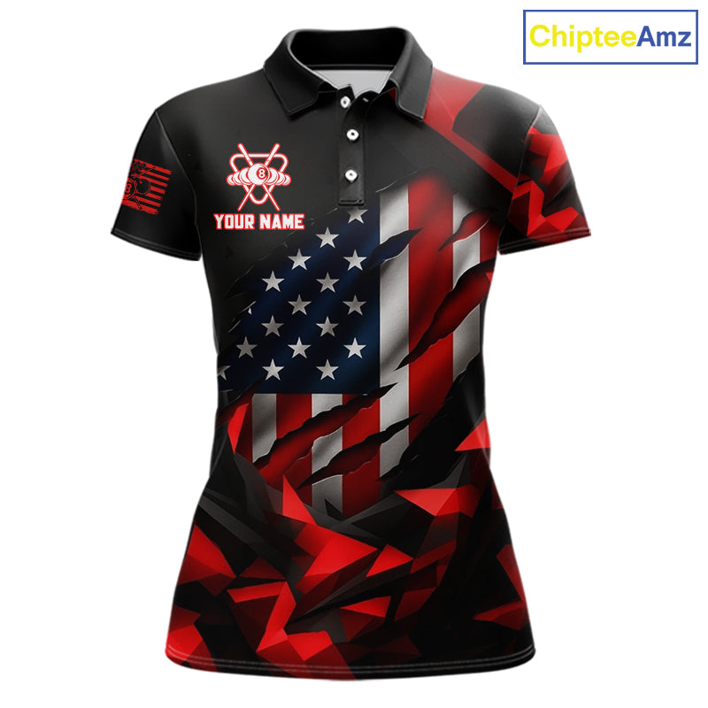 Red Geometric Torn American Flag 8 Ball Pool Billiard Team Shirt Custom Billiard Jerseys For Women NYN2750