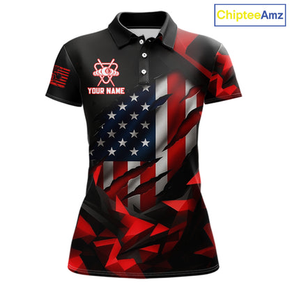 Red Geometric Torn American Flag 8 Ball Pool Billiard Team Shirt Custom Billiard Jerseys For Women NYN2750
