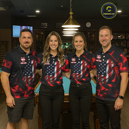 Red Geometric Torn American Flag 8 Ball Pool Billiard Team Shirt Custom Billiard Jerseys For Men NYN2750