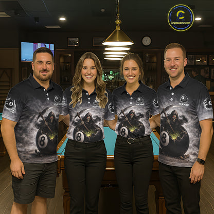Grey Smoke Grim Reaper Cracked 8 Ball Pool Billiard Team Shirt Custom Billiard Jerseys For Women NYN2751