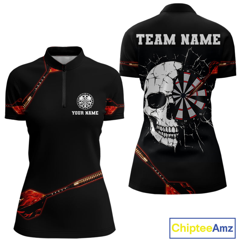 Custom Black And Red Dart Arrow Skull Dart Shirts For Women Outfits Dart Team Jerseys NYN0045