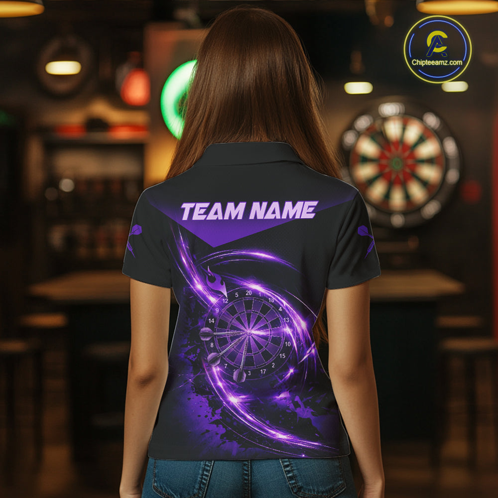 Thunder Purple Dartboard Women Dart Polo & 1/4-Zip Shirt Custom Name Splatter Dart Jersey For Darters NYN2964