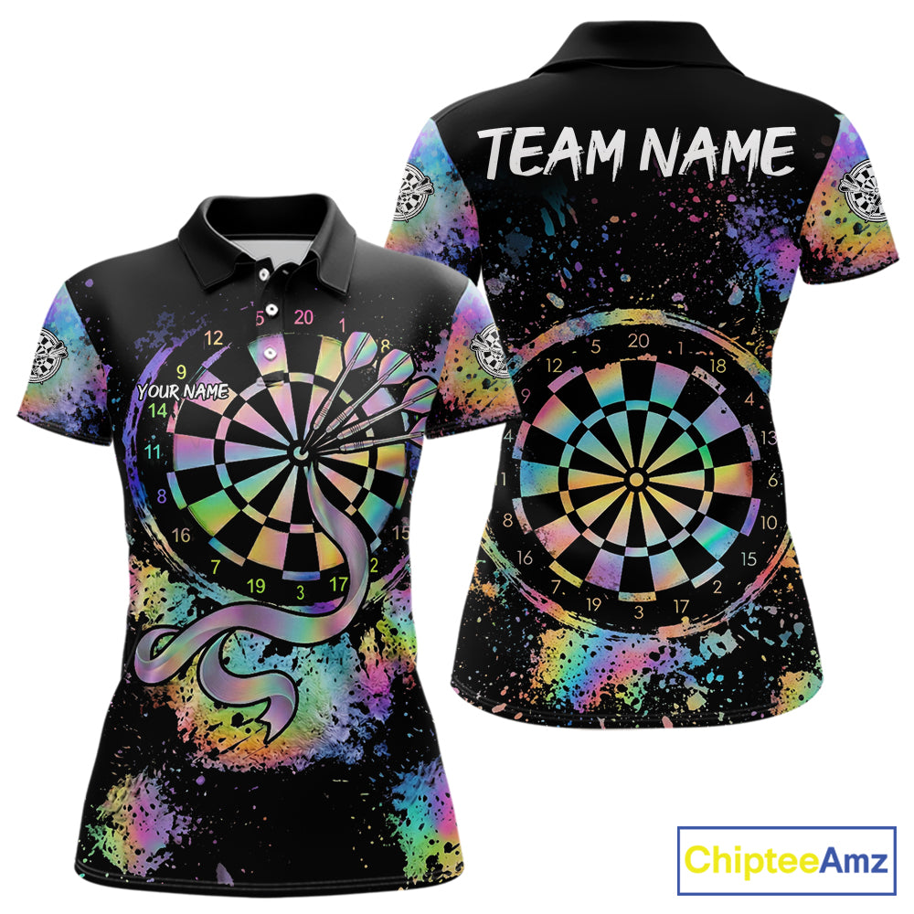 Holographic Splatter Dartboard Women Dart Shirt Custom Name Grunge Ribbon Dart Jersey For Darters NYN2967