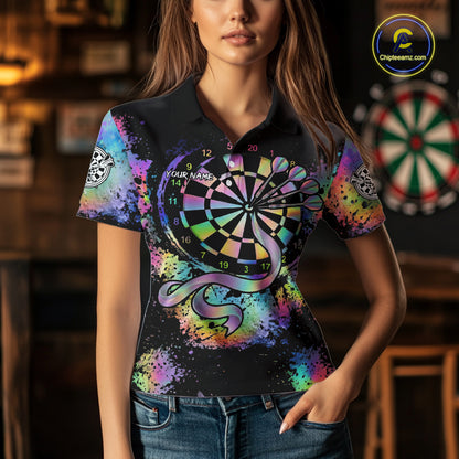 Holographic Splatter Dartboard Women Dart Shirt Custom Name Grunge Ribbon Dart Jersey For Darters NYN2967