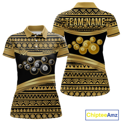 Gold Tribal 8 Ball Pool Shirts Women Billiard Polo & 1/4 Zip Shirt Custom Pool Billiard Team Jerseys NYN2971