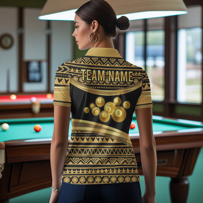 Gold Tribal 8 Ball Pool Shirts Women Billiard Polo & 1/4 Zip Shirt Custom Pool Billiard Team Jerseys NYN2971