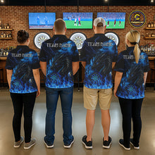 Load image into Gallery viewer, Personalized Women Dart Polo &amp; Quarter-Zip Shirt Custom Name Team Blue Flaming Dragon Dart Jersey NYN3359