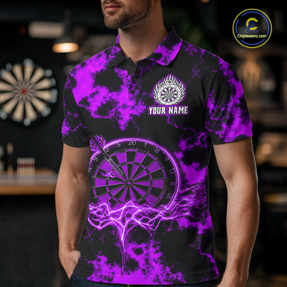 Thunder & Lightning Purple Dartboard Darts Shirt Custom Team Shirt For Men, Gift For Darts Players NYN3364