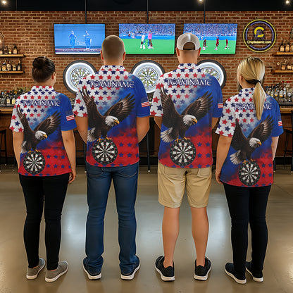 Custom Grunge Patriotic Darts Jersey For Women Red, Blue And White American Flag Eagle Dart Shirt NYN3368