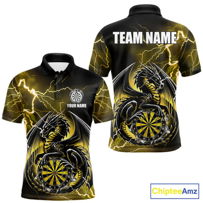 Personalized yellow thunder dragon dart polo shirt for men custom team jersey