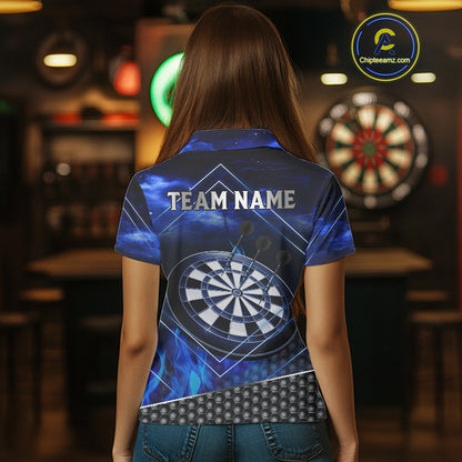 Flaming Dartboard & Dart Arrows Blue Darts Shirt For Women - Custom Name & Team Jersey NYN0668