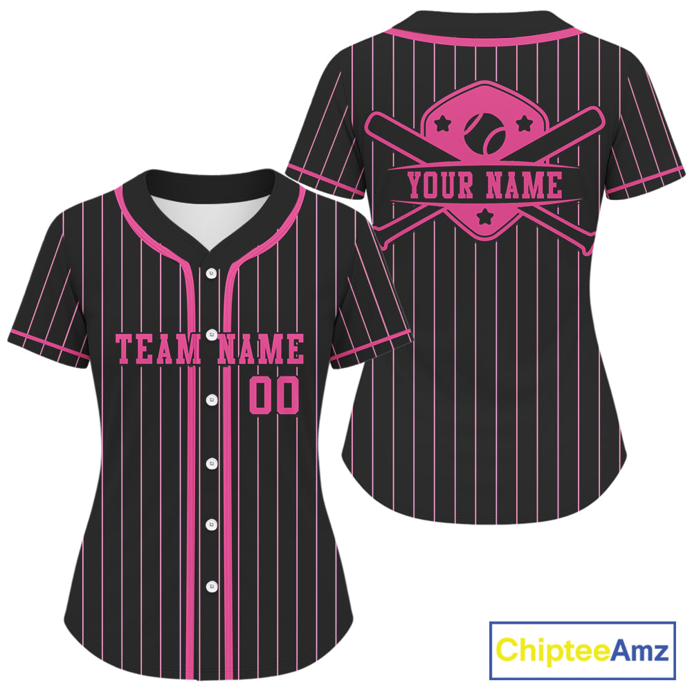 Women's Pink And Black Baseball Jersey Custom Classic Pinstripe Baseball Shirt For Fans NYN0872